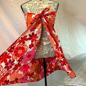 Old Navy NWOT Sarong Wrap Tropical Print w Bamboo & Shell Bag Orange Red Swim